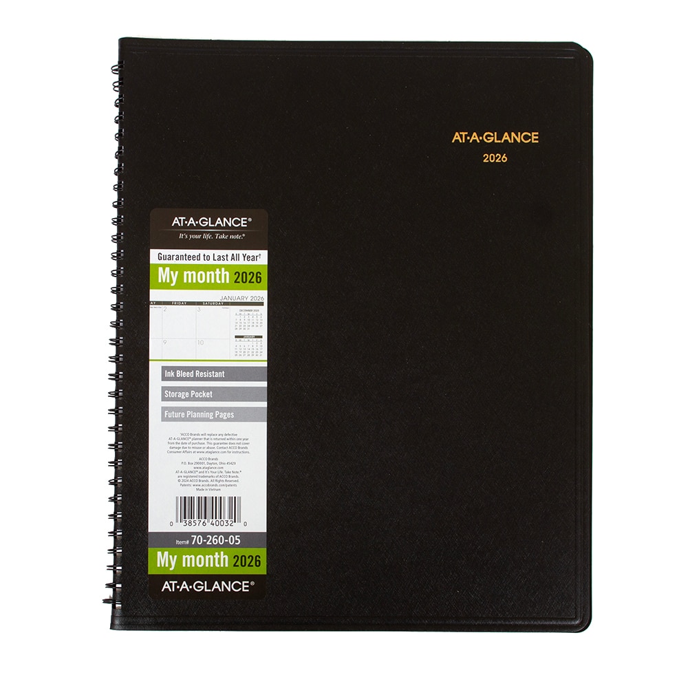 At A Glance, Black, Planners, Art & School, 9"x11", 2026, Monthly, 836315